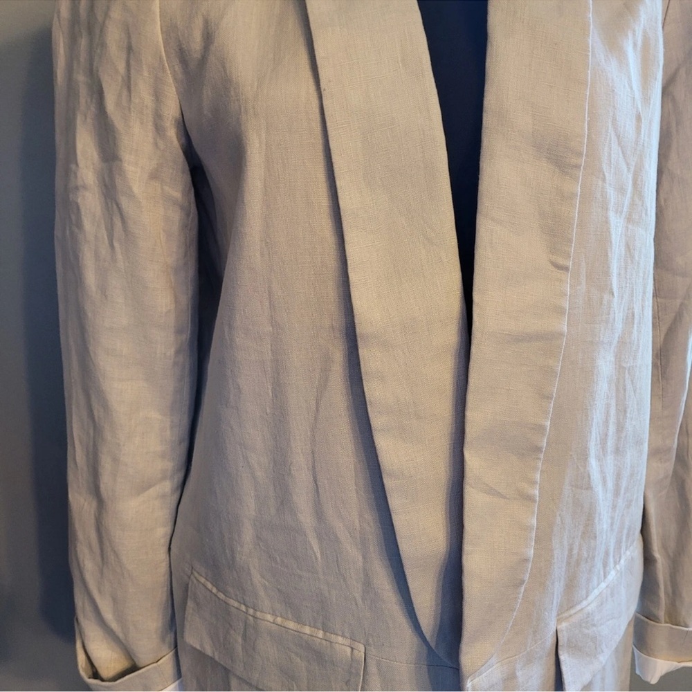 Catherine Malandrino 100% Linen Blazer Beige Open Front Fully Lined Size 14 - Picture 10 of 12